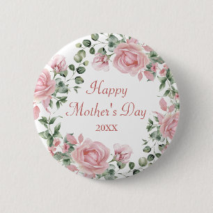 Custom Pink Rose Floral Happy Mothers Day Button