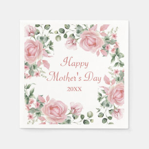 Custom Pink Rose Floral Happy Mothers Day  Napkins