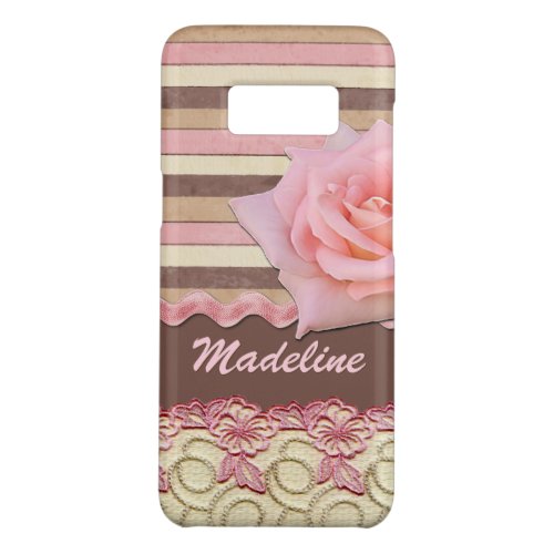 Custom Pink Rose Floral Lace Stripes Pattern Case_Mate Samsung Galaxy S8 Case