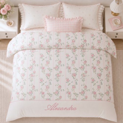 Custom Pink Rose Floral Monogram Duvet Cover