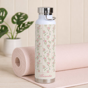 Custom Pink Rose Floral Monogram Water Bottle