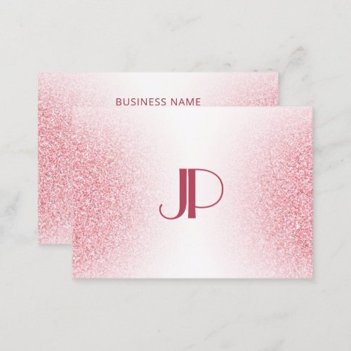 Custom Pink Rose Gold Glitter Modern Monogram Busi Business Card