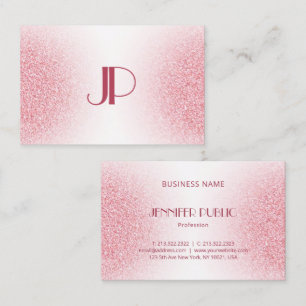 Custom Pink Rose Gold Glitter Modern Monogram Business Card