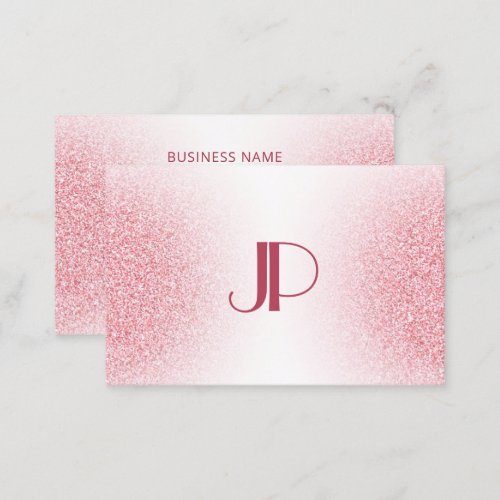 Custom Pink Rose Gold Glitter Modern Monogram Business Card