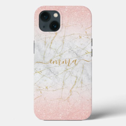 Custom Pink Rose Gold MarbleGlitter Phone11 12 iPhone 13 Case