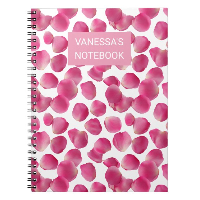 Custom Pink Rose Petals Pattern Notebook (Front)