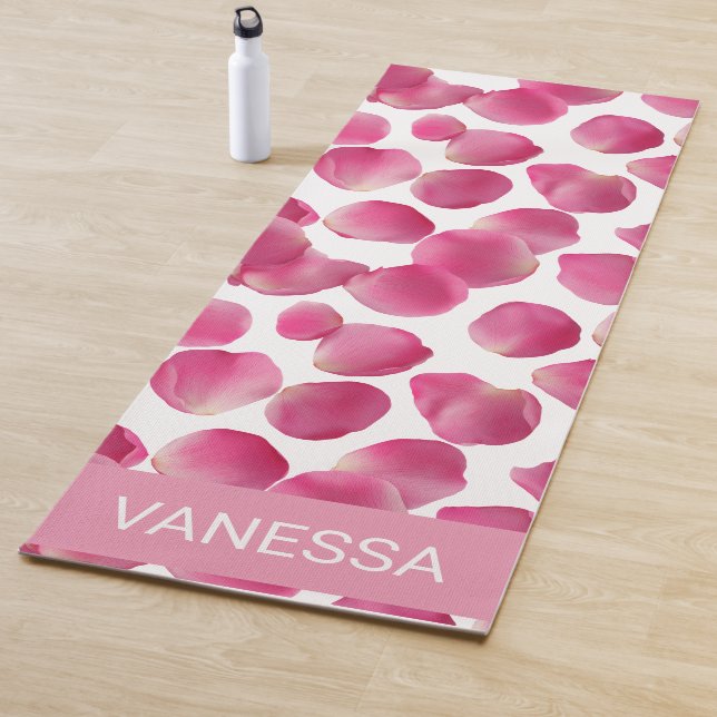 Custom Pink Rose Petals Pattern Yoga Mat (In Situ)