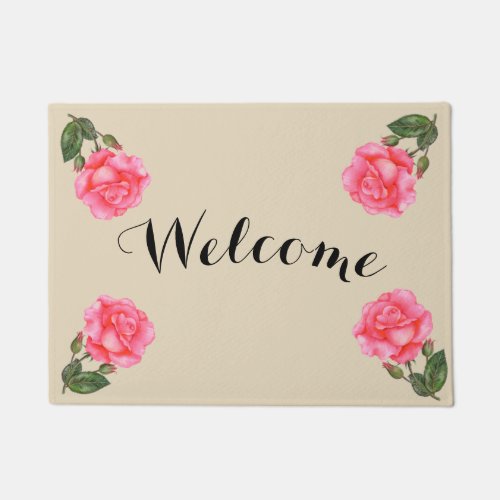 Custom Pink Rose Vintage Welcome Doormat