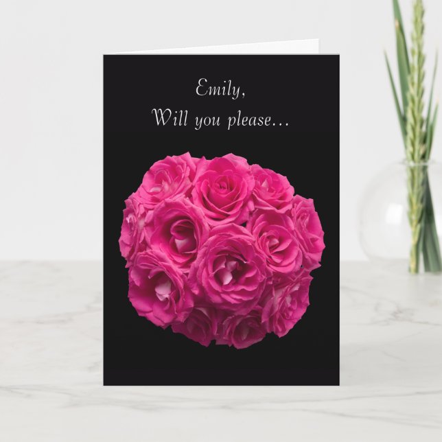 Custom Pink Roses Flower Girl Card (Front)