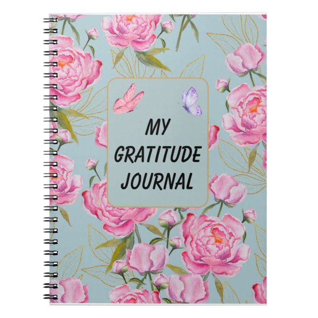 Custom Pink Roses Gratitude Notebook (Front)