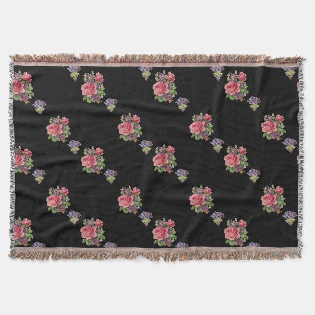 Custom Pink Roses, Purple violets Black blanket (Front)