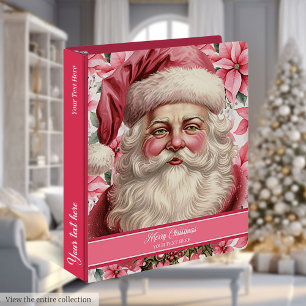 Custom Pink Santa Claus Recipe Binder Holiday