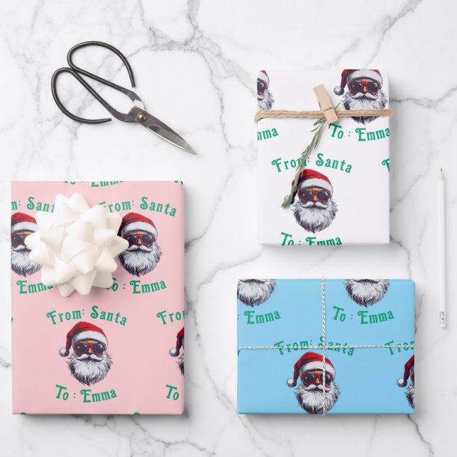  Custom Pink Santa Name Gift Wrap, From Santa Gift Wrapping Paper Sheets (Front)