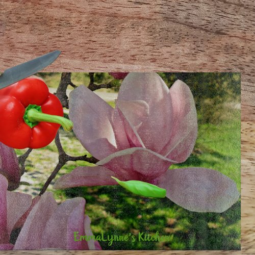 Custom Pink Saucer Magnolia Blossom Cutting Board