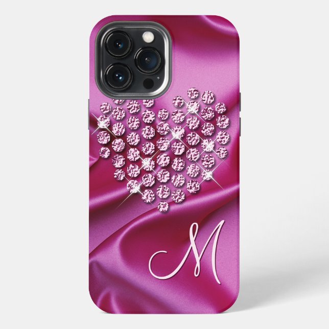 Custom Pink Sparkling Diamonds Heart Pattern Iphone Case (Back)
