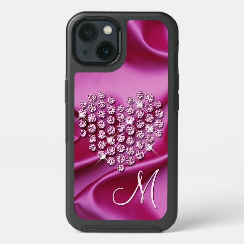 Custom Pink Sparkling Diamonds Heart Pattern iPhone 13 Case