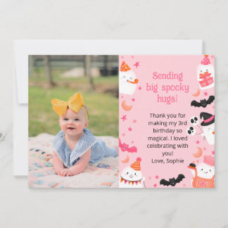 Custom Pink Spooky Cute Birthday Photo Thank You Card