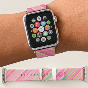 Custom Pink Stripe with Green Scallop Initial Apple Watch Band