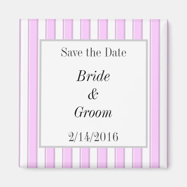 Custom Pink Stripes Save the Date Magnet (Front)