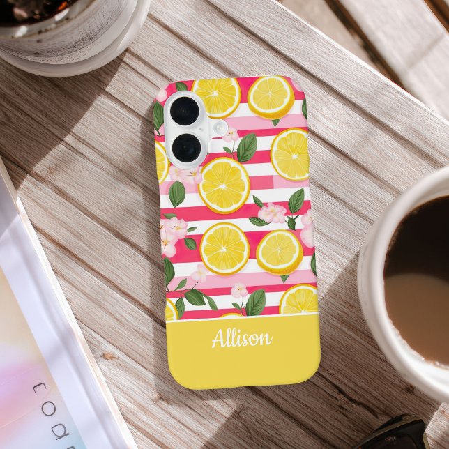 Custom Pink Stripes Summer Lemon Pattern  iPhone Case (Creator Uploaded)