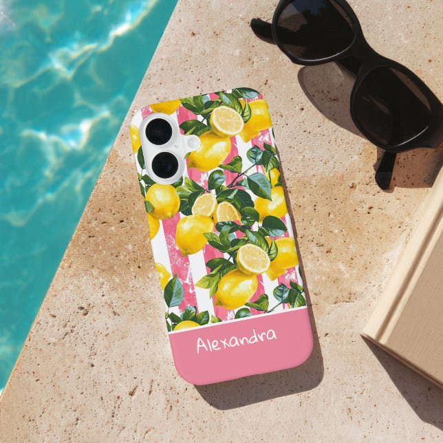 Custom Pink Stripes Summer Lemon Pattern iPhone Case (Creator Uploaded)