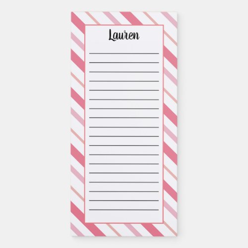 Custom Pink Stripes Thick Thin Lined Magnetic Notepad
