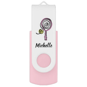 Custom pink tennis racket swivel USB flash drive