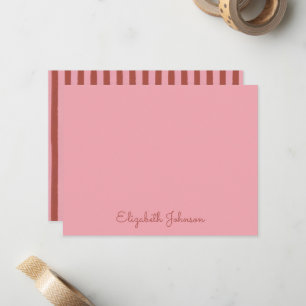 Custom Pink & Terracotta Vertical Stripes Note Card