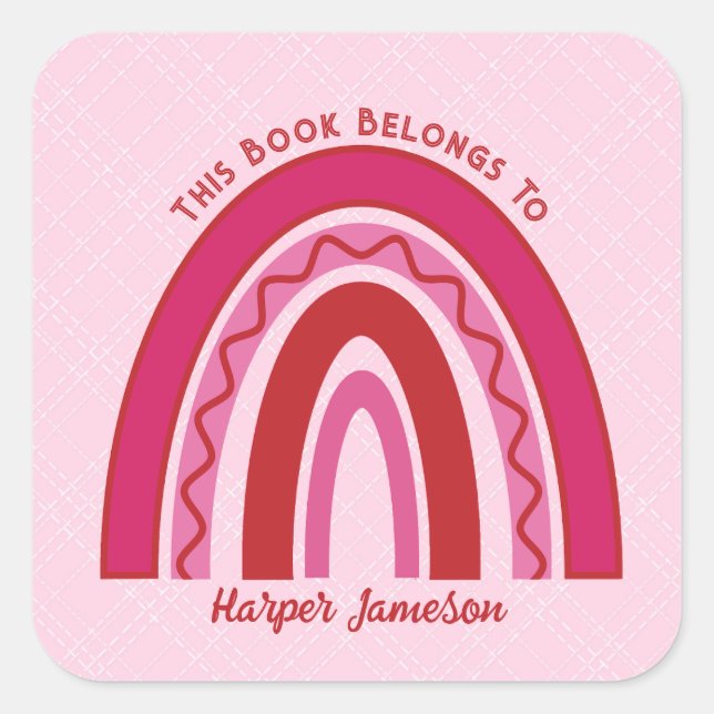 Custom Pink Toned Boho Rainbow Bookplate (Front)