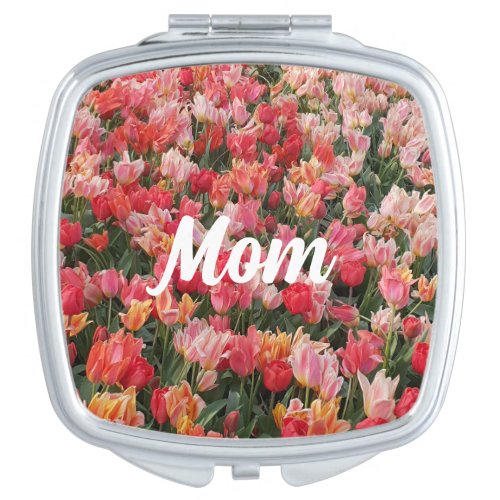 Custom Pink Tulip Flower Mom Compact Mirror