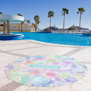 Custom Pink Turquoise Blue Orange Lime Green Waves Beach Towel