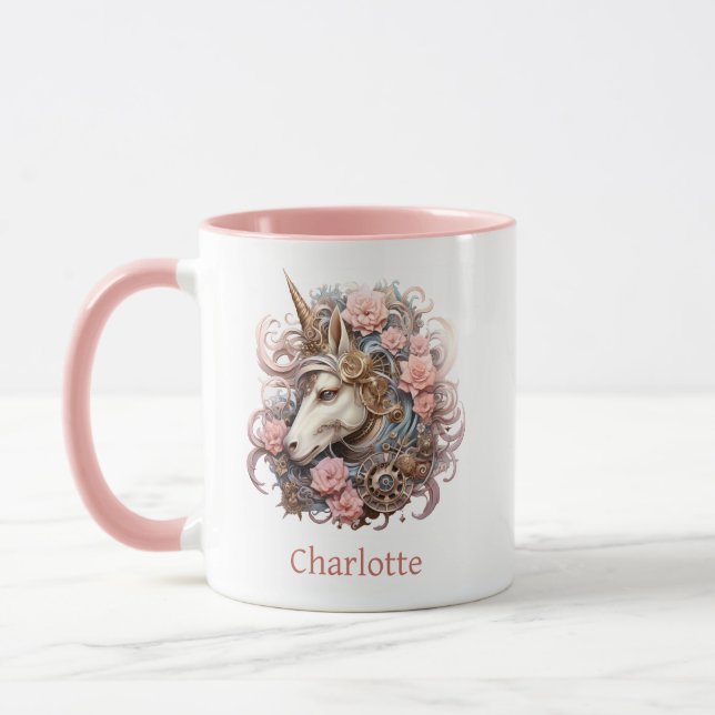 Custom Pink Unicorn Fancy  Mug (Left)