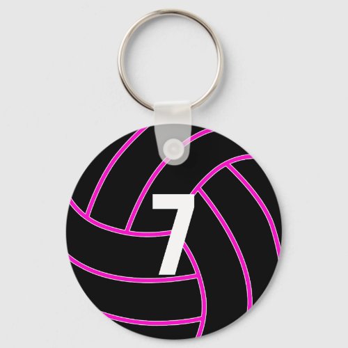 Custom Pink Volleyball Jersey Number Keychain
