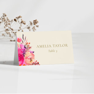 Custom Pink Watercolor Floral Wedding Place Card