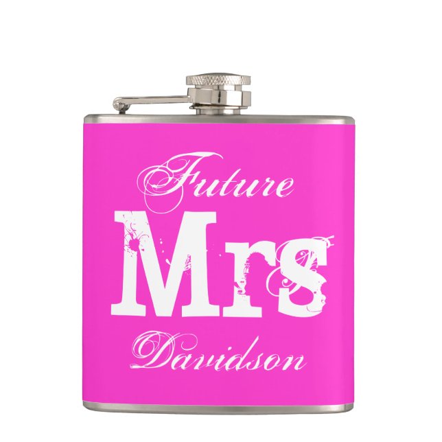 Custom pink wedding drink flask for bride to be (Front)