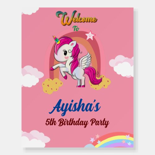 Custom Pink Welcome Unicorn rainbow Birthday Party Foam Board