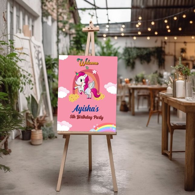 Custom Pink Welcome Unicorn rainbow Birthday Party Foam Board (Creator Uploaded)