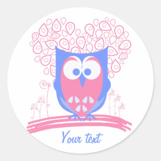 Custom Pink Whimsical Cute Owl round stickers