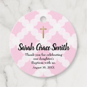 Custom Pink White Baby Girl Baptism Thank You  Favor Tags
