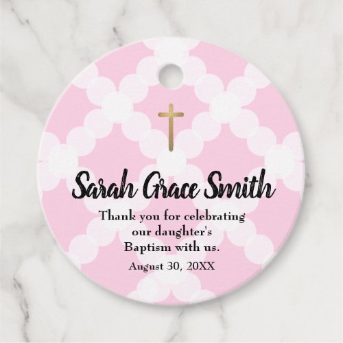 Custom Pink White Baby Girl Baptism Thank You  Favor Tags