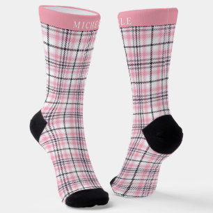 Custom Pink White Black Checkered Pattern Socks