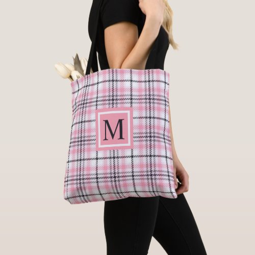 Custom Pink White Black Checkered Pattern Tote Bag