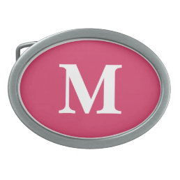 Custom Pink White Monogram Burnished Silver Oval Belt Buckle