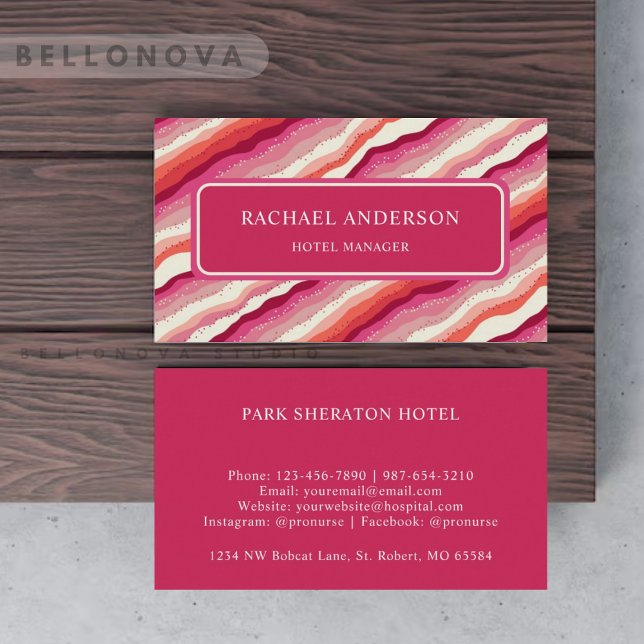 Custom Pink White Red Orange Wave Monogram Business Card (Custom Pink White Red Orange Wave Monogram Business Card)