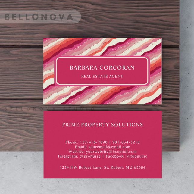 Custom Pink White Red Orange Wave Monogram Business Card (Custom Pink White Red Orange Wave Monogram Business Card)