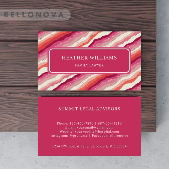 Custom Pink White Red Orange Wave Monogram Business Card (Custom Pink White Red Orange Wave Monogram Business Card)