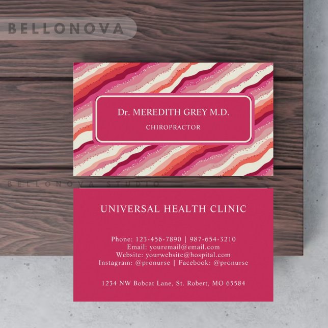 Custom Pink White Red Orange Wave Monogram Business Card (Custom Pink White Red Orange Wave Monogram Business Card)