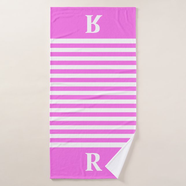 Custom Pink/White Stripes Bath Towel (Bath Towel)