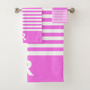Custom Pink/White Stripes Bath Towel Set