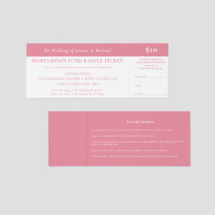 Custom Pink White Wedding Honeymoon Fund Raffle Tickets